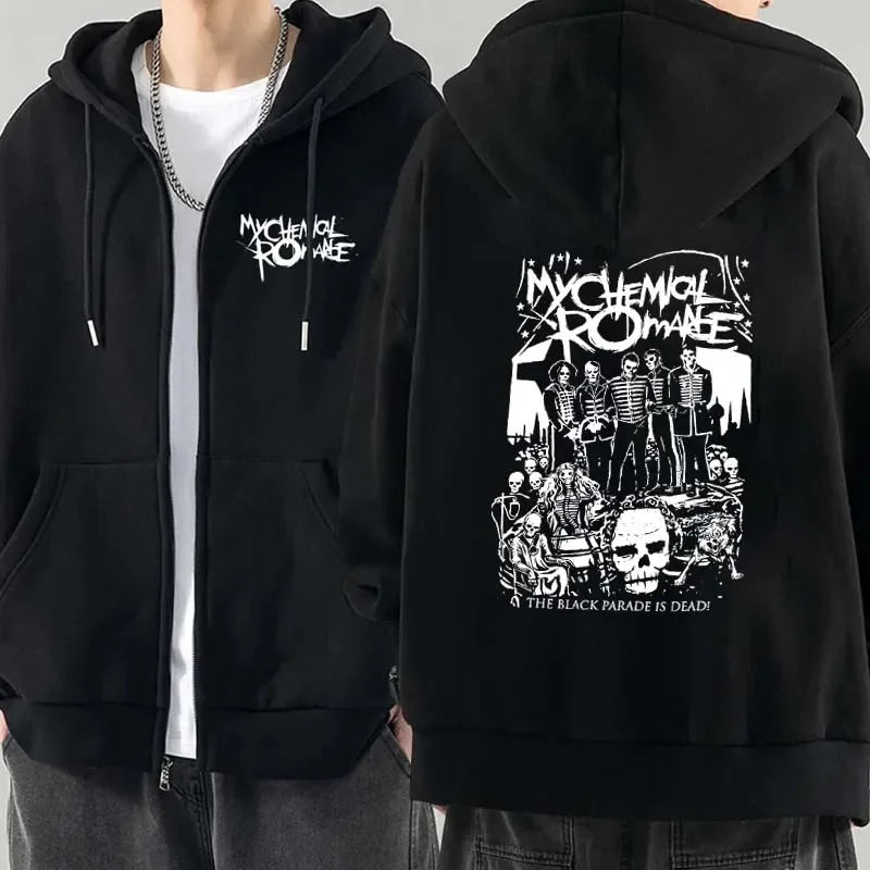 Men Fashion Hoodies Jacket Coats My Chemical Romance Mcr Dead Zipper Hoodie Top Loose Black Parade Punk Emo Zip Up Sweatshirt - Matrix Studios