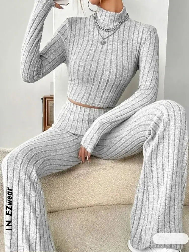Stand Collar Navel T-shirt and Trumpet pants - Matrix-studios.com