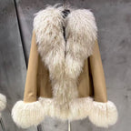 Sheep Collar Coats Women Winter Luxury Mongolian Fur Leather Jackets with Long Sleeve 7251 - Matrix Studios