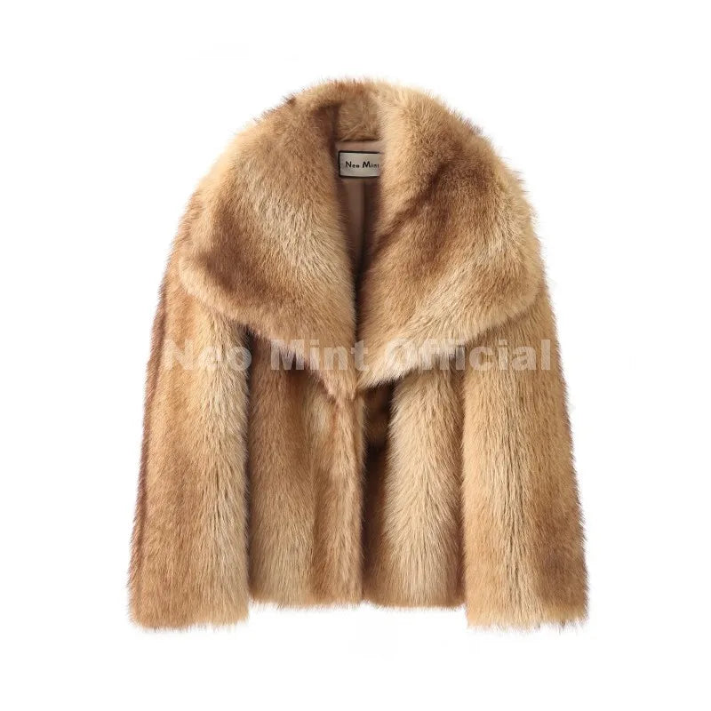 Neo Mint 2025 Winter Exclusive Striped Faux Fur Jacket Women Overcoat Brand Blogger Fashion Fluffy Fox Fur Collar Coat Outerwear - Matrix Studios