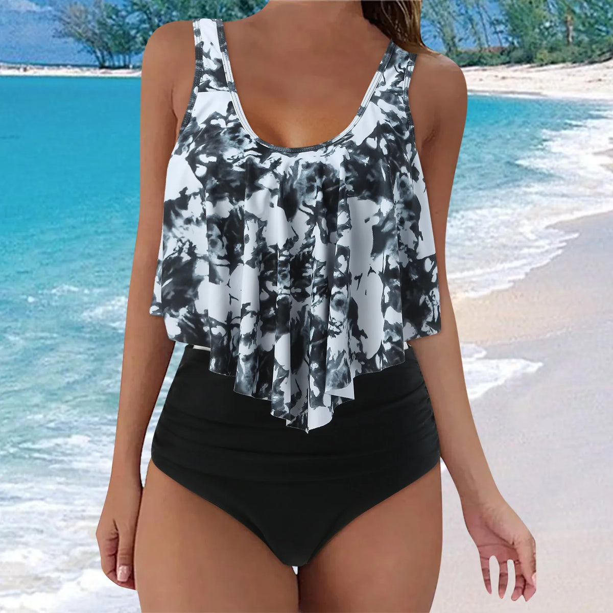 Swimsuits For Women Brazilian Bikinis Sets Two Piece Bikini High Waisted Bottom Bathing Suits With Ruffled Flounce Top Tankini - Matrix-studios.com