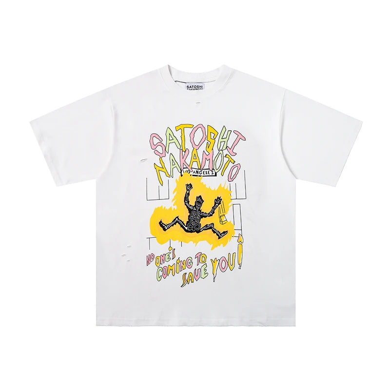 Multi-styles Satoshi T-shirt Loose Fit Oversized High Street Vintage Washed Distressed Letter Print Men's Short Sleeve T Shirt - Matrix-studios.com