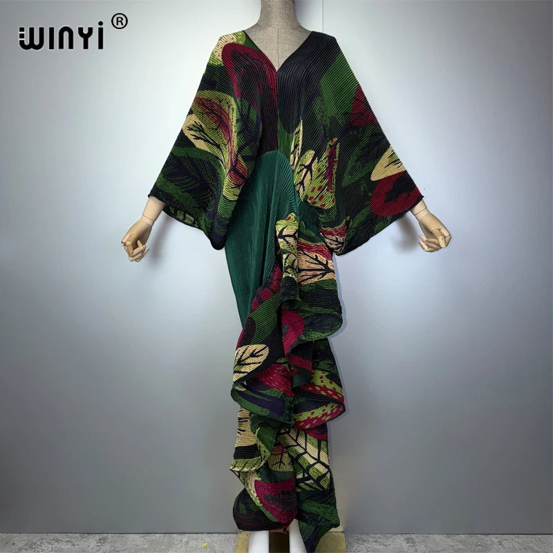 WINYI Women's Pleated Slim Dress with High Fork Fashion Beach Cover Up Muslim Kaftan Abaya Dubai Luxury Long Evening Dress - Matrix-studios.com