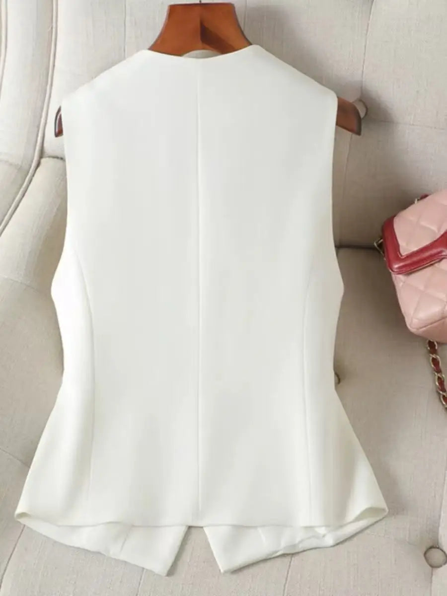 Women's Formal Business Vest Sleeveless Tailored Button Up Waistcoat Professional Office Outerwear Top Slim Fit Professional - Matrix Studios