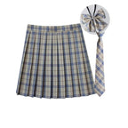 Women Summer Plaid Pleated Skirt With Necktie Bowtie Korean Jk Skirt Uniform Japanese School Preppy A Line Mini Skirts - Matrix-studios.com