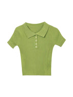 New Polo Women TShirt Ribbed Knitted Sexy Tops Summer Basic Shirts Skinny Slim Casual Short Sleeve Vest Women's Top White Black - Matrix-studios.com