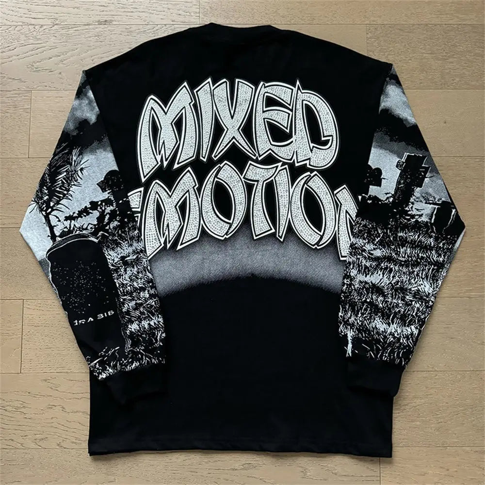 2026 New MIXED EMOTION Long Sleeve T-shirt Men Women High Street Full Print Best Quality Crewneck Hip Hop Oversized Tops - Matrix Studios