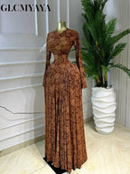 CM.YAYA Women O-neck Long Sleeve Pleated Inner A-line Maxi Dress 2026 Evening Sexy Party Birthday Vacation Long Dresses Vestidos - Matrix-studios.com