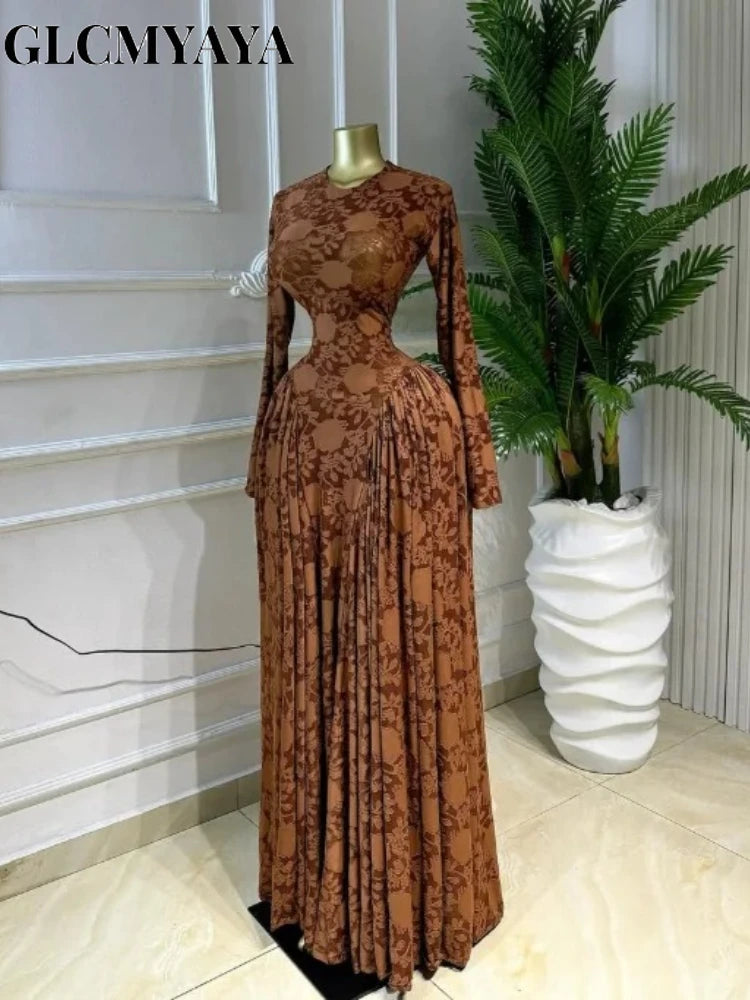 CM.YAYA Women O-neck Long Sleeve Pleated Inner A-line Maxi Dress 2026 Evening Sexy Party Birthday Vacation Long Dresses Vestidos - Matrix-studios.com