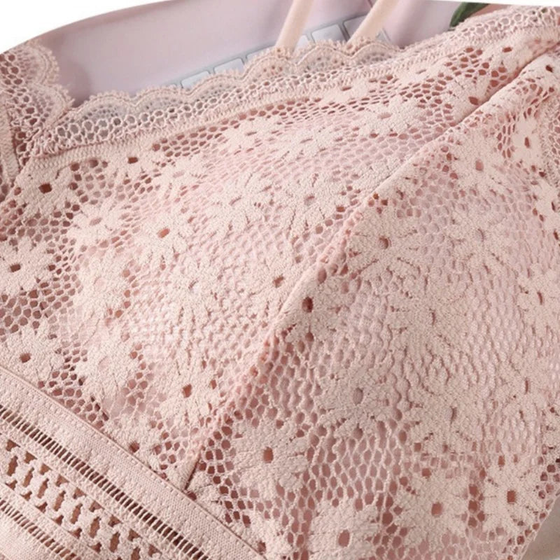 Women Lace Bra And Briefs Set Backless Bralette Solid Color Underwear Wireless Lace Bra Top Sexy Lingerie Set Female Intimates - Matrix-studios.com