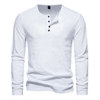 Men Long Sleeved T-shirt Cotton Slim Fit Bottoming Shirt Fitness Tops Tees Button Neck Casual Cozy Tshirt - Matrix Studios
