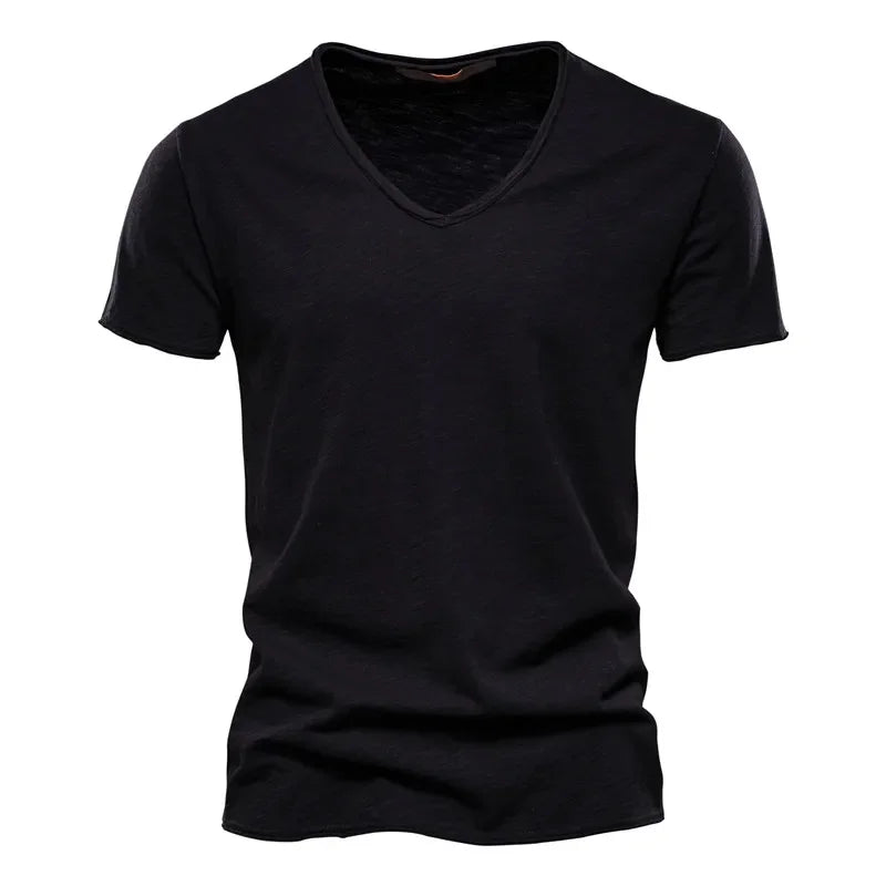 Brand Quality 100% Cotton Men T-shirt V-neck Fashion Design Slim Fit Soild Male Tops Tees Short Sleeve - Matrix Studios