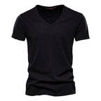 Brand Quality 100% Cotton Men T-shirt V-neck Fashion Design Slim Fit Soild Male Tops Tees Short Sleeve - Matrix Studios