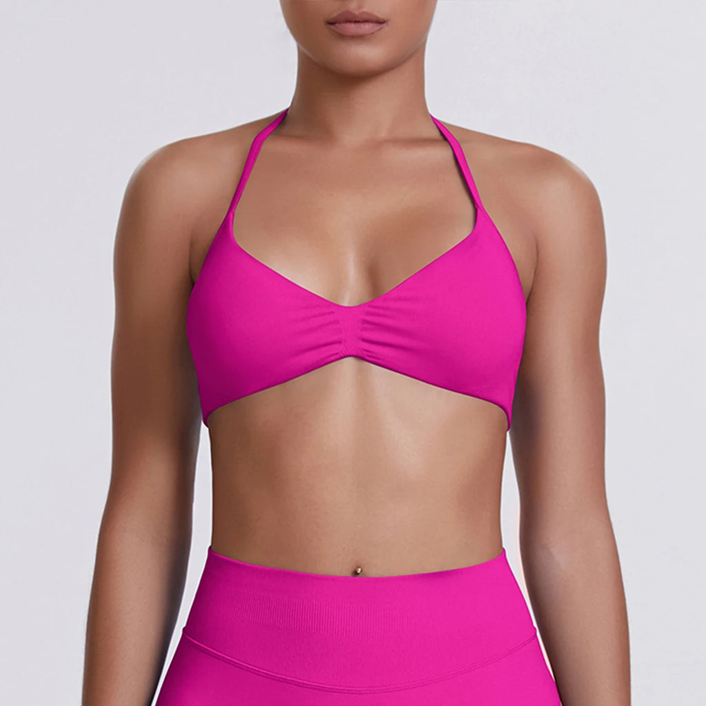 Sexy Neck Strap Bra for Woman Summer Breathable Backless Yoga Bra Women Fitness Solid Color Yoga Sports Bra Workout Top - Matrix-studios.com