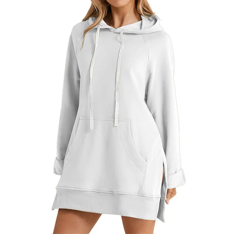 Women Hoodie Dress Slit Hem Drawstring Loose with Big Pocket Hooded Pullover Mid Length Top Commuting Dating Sport HoodieCYXX385 - Matrix Studios