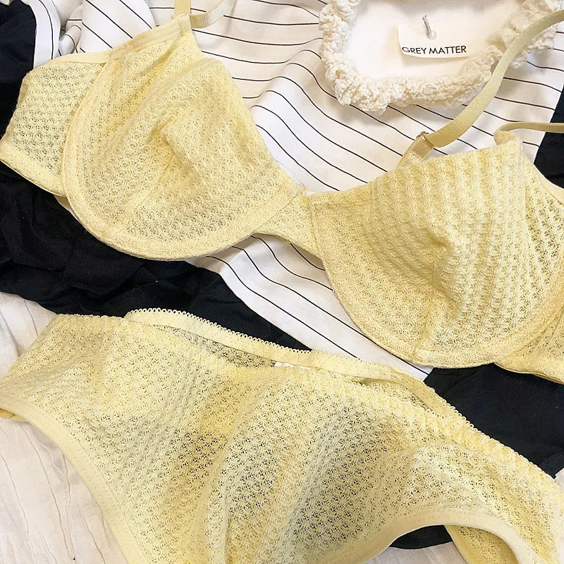 Summer 6 Color Women Underwear Sexy French Bralette Push Up Bra Set Ultra Thin Thread Fabric Breathable Lingerie With Thong Sets - Matrix-studios.com