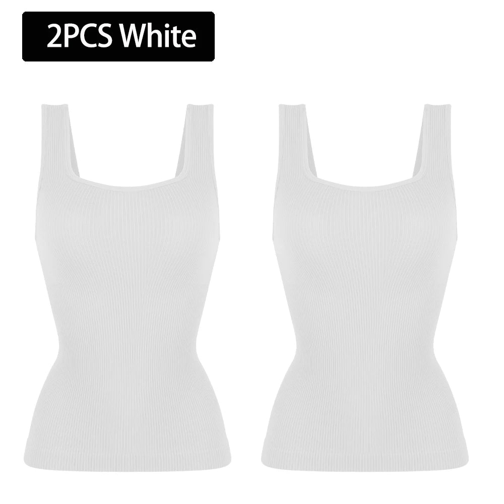1/2 PCS Shapewear Tummy Control Tank Top Compression Tanks for Women Square Neck Seam-free Body Shaper Camisole Cami Tops - Matrix-studios.com