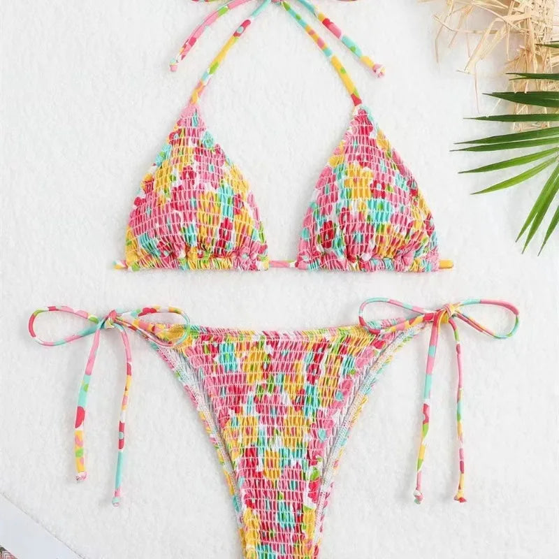 sexy floral print halter bikinis sets biquini high waist thong swimsuit Swimwear Biquini conjunto de bikini tankini beachwear - Matrix-studios.com