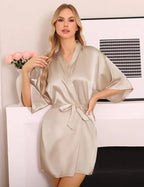 Nightgown Soft Bathrobe Short Women's Lounge Bride Bridesmaid Morning Gown Solid Color Wedding Party Silky Robes Summer - Matrix-studios.com