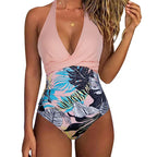 Leopard Print Wrinkled Halter V Neck One Piece Swimsuit Women Swimwear Monokini Backless Bathing Suit Swim Beachwear Bodysuit - Matrix Studios