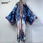 WINYI Summer Bohemian Kimono Beach Cover-Up Swim Suit Elegant African Women Boho Cardigan Sexy Holiday Long Sleeve Beach Dress - Matrix Studios