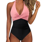 Leopard Print Wrinkled Halter V Neck One Piece Swimsuit Women Swimwear Monokini Backless Bathing Suit Swim Beachwear Bodysuit - Matrix Studios