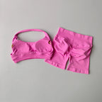 Sexy Halter Neck Beautiful Back High Waist Peach Sports Bras Shorts Suit Pilates Gathering Yoga Vest Training Fitness Bra Sets - Matrix-studios.com