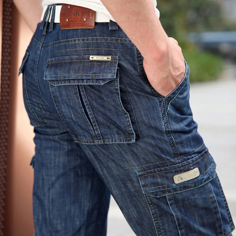 High Quality Men's Jeans Multi Pocket Denim Cargo Pants Oversized Casual Pants Men Clothing Loose Trousers 29-44 - Matrix Studios