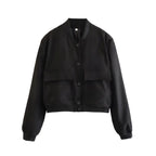 Willshela Women Fashion Solid Bomber Jackets Coat With Pockets V-Neck Single Breasted Long Sleeves Female Chic Lady Outfits - Matrix-studios.com