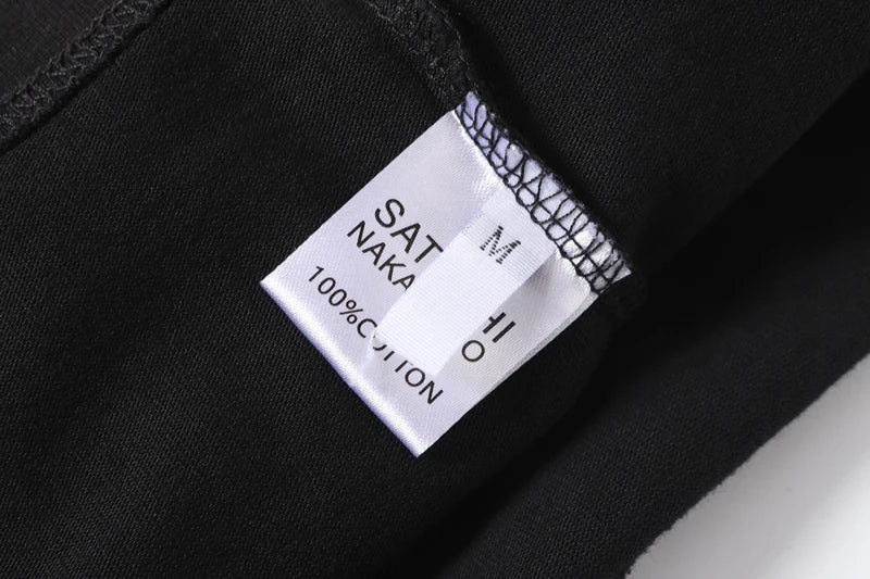 Summer Vintage Distressed Washed Hole SATOSHI Tshirts Cotton Black Circular Line Pattern Short Sleeve Men Women Street Outfit - Matrix-studios.com