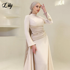 Lily Burgundy Elegant Prom Dresses High-Neck Long Sleeves Mermaid Evening Dresses Satin Muslim Formal Gowns Dubai  Customized - Matrix-studios.com