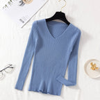 Autumn Winter Women Sweaters Casual Long Sleeve Knitted V Neck Pullover Sweater Femme Basic Solid Jersey Tops Fashion Clothes - Matrix-studios.com