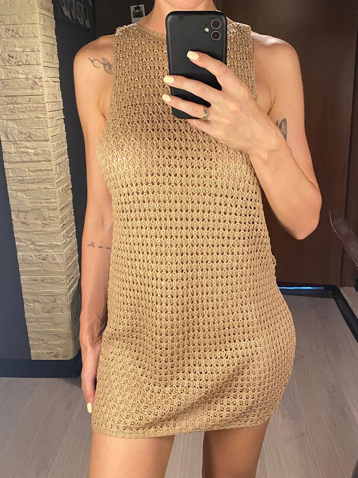 2026 Sexy Backless Cut Out Crochet Knitted Tunic Beach Cover Up Cover-ups Beach Dress Beach Wear Beachwear Female Women V5461 - Matrix Studios