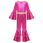 Womens 70S Disco Vintage Jumpsuit Metallic Shiny Flare Sleeve Bodysuit Hippie Bell Bottom Jazz Dance Carnival Rave Party Costume - Matrix Studios