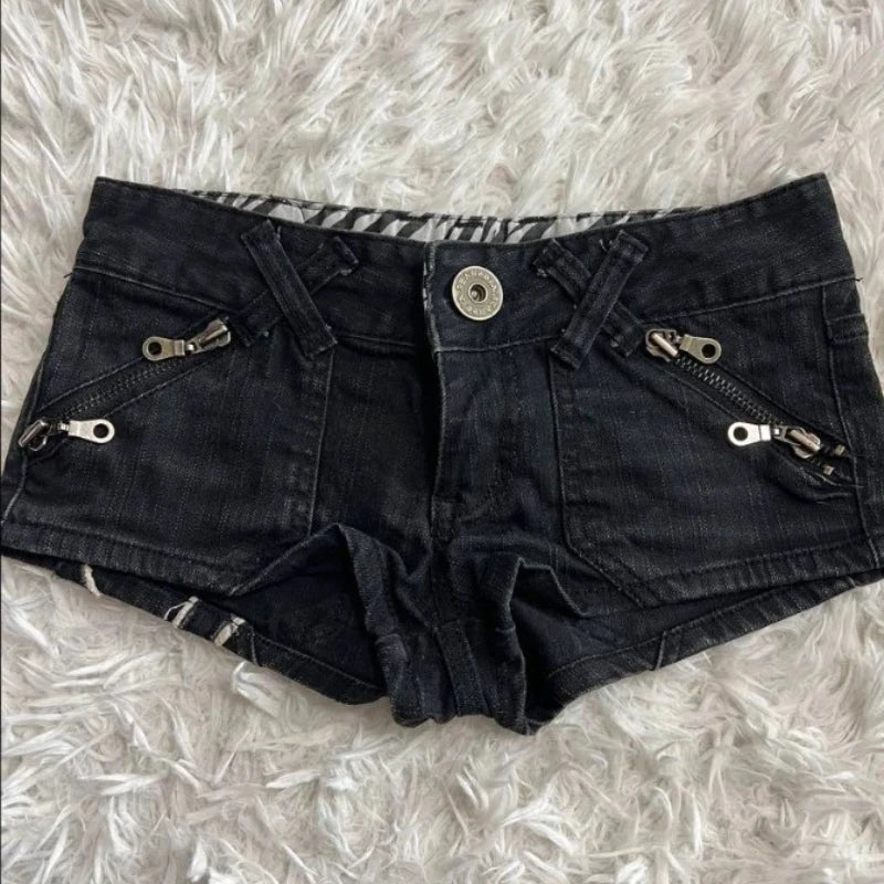 Hip Hop Fashion Street Clothing Graphic Printing Style Women Black Shorts Ins Y2K Goth Slim Denim Shorts - Matrix Studios