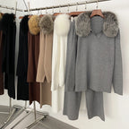 Reality Fur Jacket Pullover Set Woman Spring Knitted Suit Knitwear Female Real Fox Fur Collar Sweater Lady Autumn Knitted New - Matrix Studios