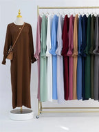Eid Jersey Solid Modest Under Abaya Dubai 2024 Palestine Women Islamic Clothing Muslim Kaftan Inner Dresses Robe Femme Musulmane - Matrix-studios.com