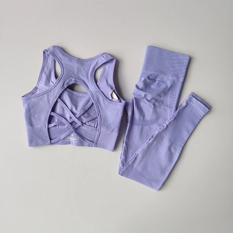 2PCS Sports Bra Women's Set Professional Fitness Tank Top Bra Shockproof Running Leggings Yoga Suit Beautiful Back Bra Clothing - Matrix-studios.com