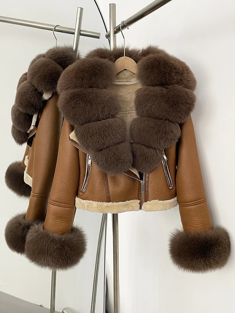 OFTBUY Short Faux Leather Fake Fur Inner Jacket Female New Winter Real Fox Fur Collar and Cuffs Clothes Women Thick Warm Coat - Matrix Studios