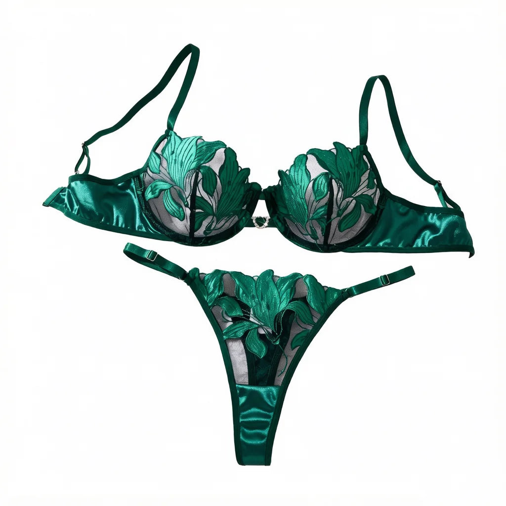 Exclusive Green embroidery Lingerie Set for Dates. Sexy See-Through Chiffon Bra. High-End Sensual Women's Underwear ZA824031 - Matrix Studios