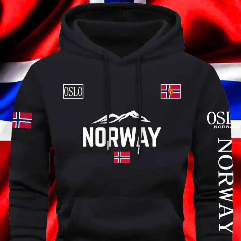 NORWAY printing Autumn winter models Men's Fleece windproof Warm Cotton Oversized Hoodie Outdoor Commuter Men's High Elastic top - Matrix Studios