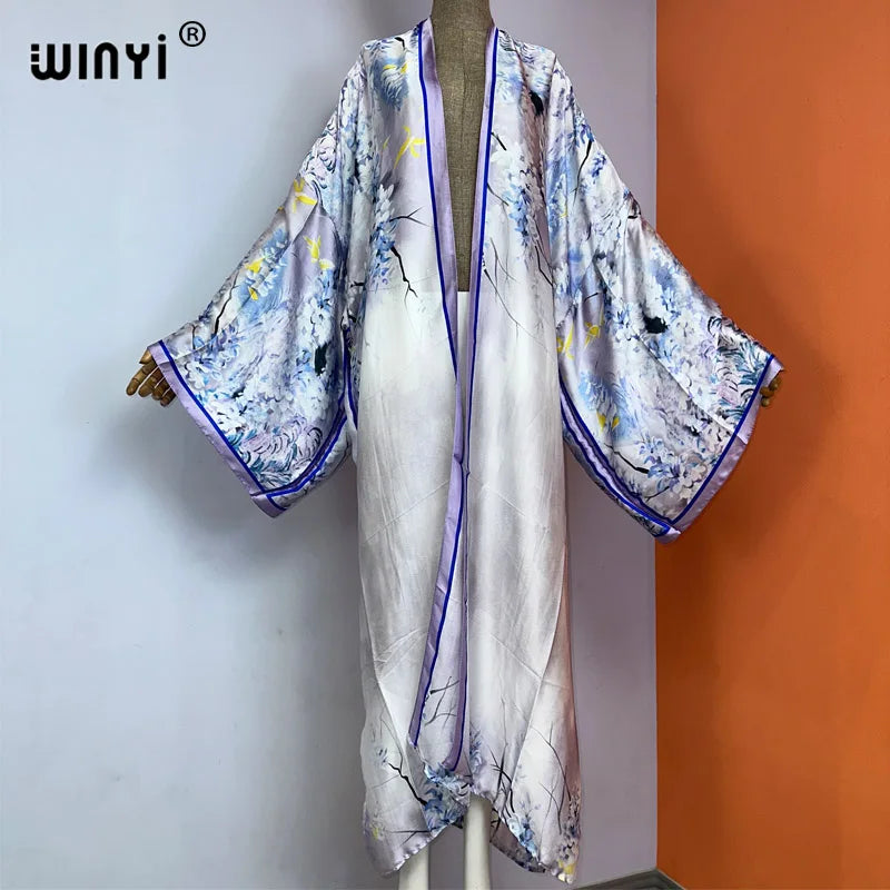 WINYI Summer New Fashion Print Women Cardigan Loose Long Dress Elegant Party Boho Maxi Beach Holiday Cover Up Kimonos Kaftan - Matrix Studios