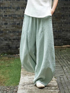 2024 Cotton Linen Bloomers Wide Leg Pants Women Vintage Full Length Fashion Elegent Pants Solid Elasitic Waist Spring Autumn 5XL