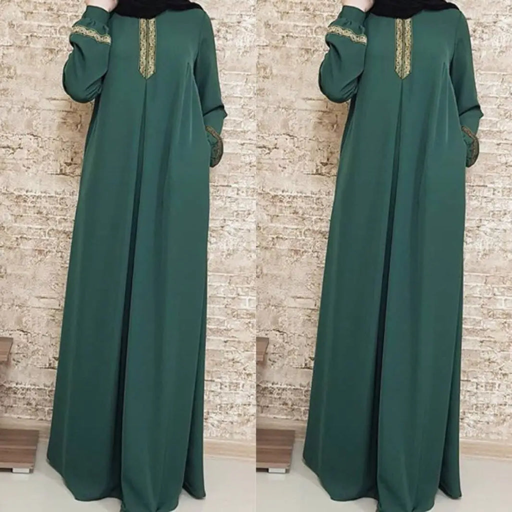 Muslim Abaya Ethnic Style Print Islam Abaya Dress Solid Color Loose Casual Robe Femme Musulman for Middle East Arabia - Matrix-studios.com