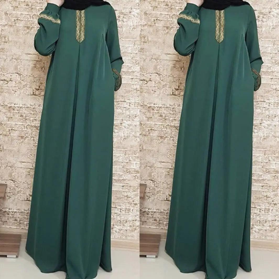 Muslim Abaya Ethnic Style Print Islam Abaya Dress Solid Color Loose Casual Robe Femme Musulman for Middle East Arabia - Matrix-studios.com