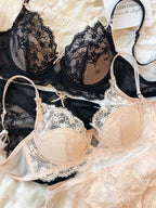 New Women Lingerie Set Sexy Lace Push Up Bra French 3/4 Thin Cup Bralette Cute Bow Decoration Underwear Comfort Bras Briefs Sets - Matrix Studios
