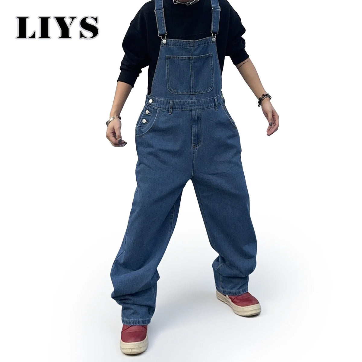 Overalls for Men Denim Suspenders Simple Baggy Jeans Men's Street Casual Solid Mid Waist Loose Washed Jumpsuits Length Tracksuit - Matrix Studios