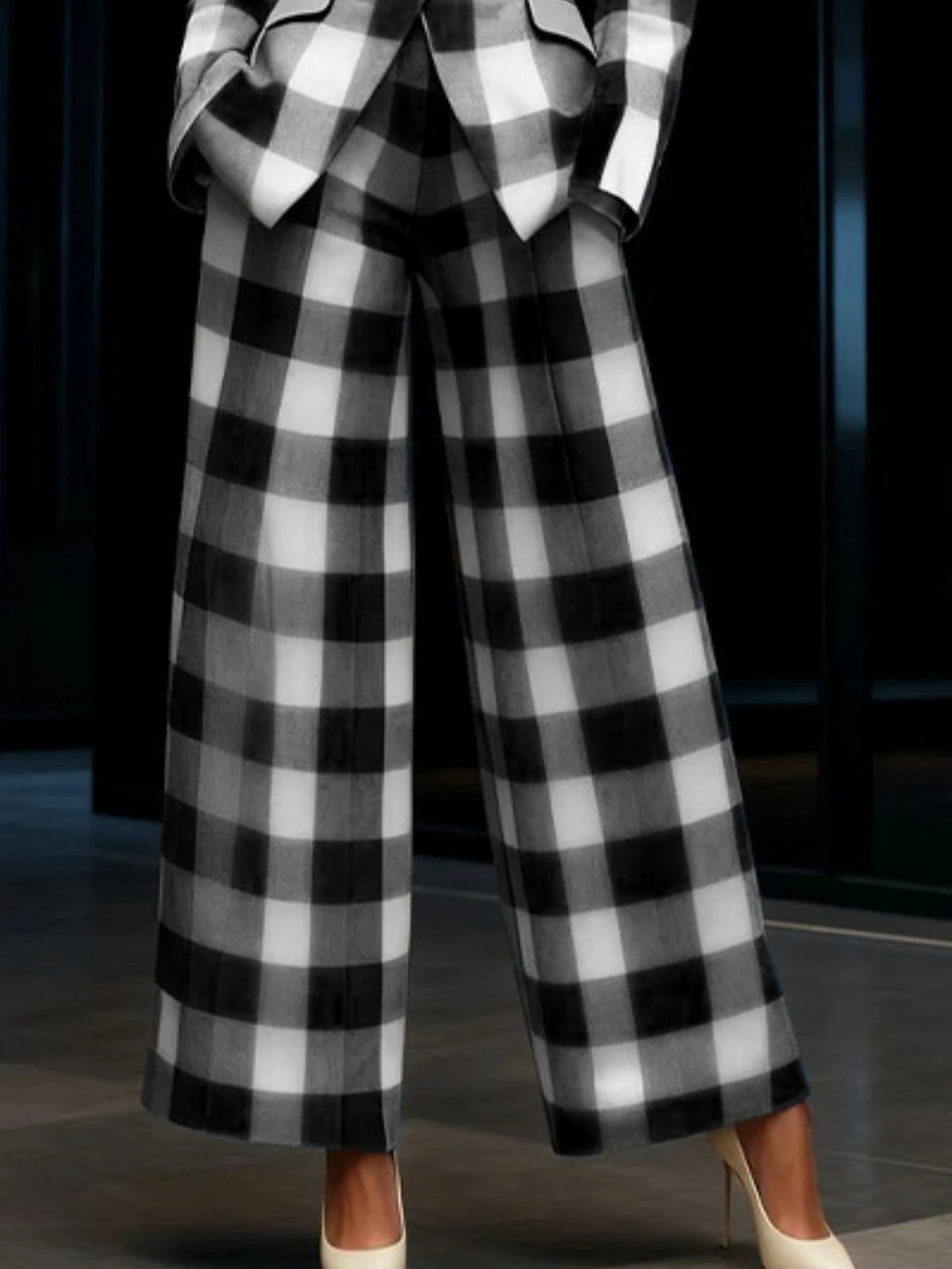 Plaid Print Lapel Single Button Blazer And High Waist Wide Leg Pants Two Piece Formal Business Matching Suit For Women Office Outfit Set - Matrix-studios.com