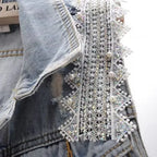 fashion Lace Beaded Denim Vest Women Cardigan 2026 New spring  Sleeveless Jacket Fashion Loose Vintage jeans Waistcoat tide R359 - Matrix Studios