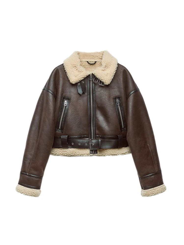 Ailegogo Autumn Winter Women Warm Loose Faux Lamb Fur Short Coat Streetwear Female Retro Zipper Spliced Coat Outwear - Matrix Studios